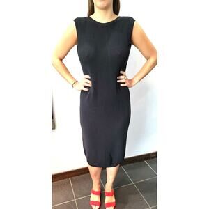 Moss Copenhagen Dress Womens Large Black Knit Sleeveless Midi Scoop Back Minimal